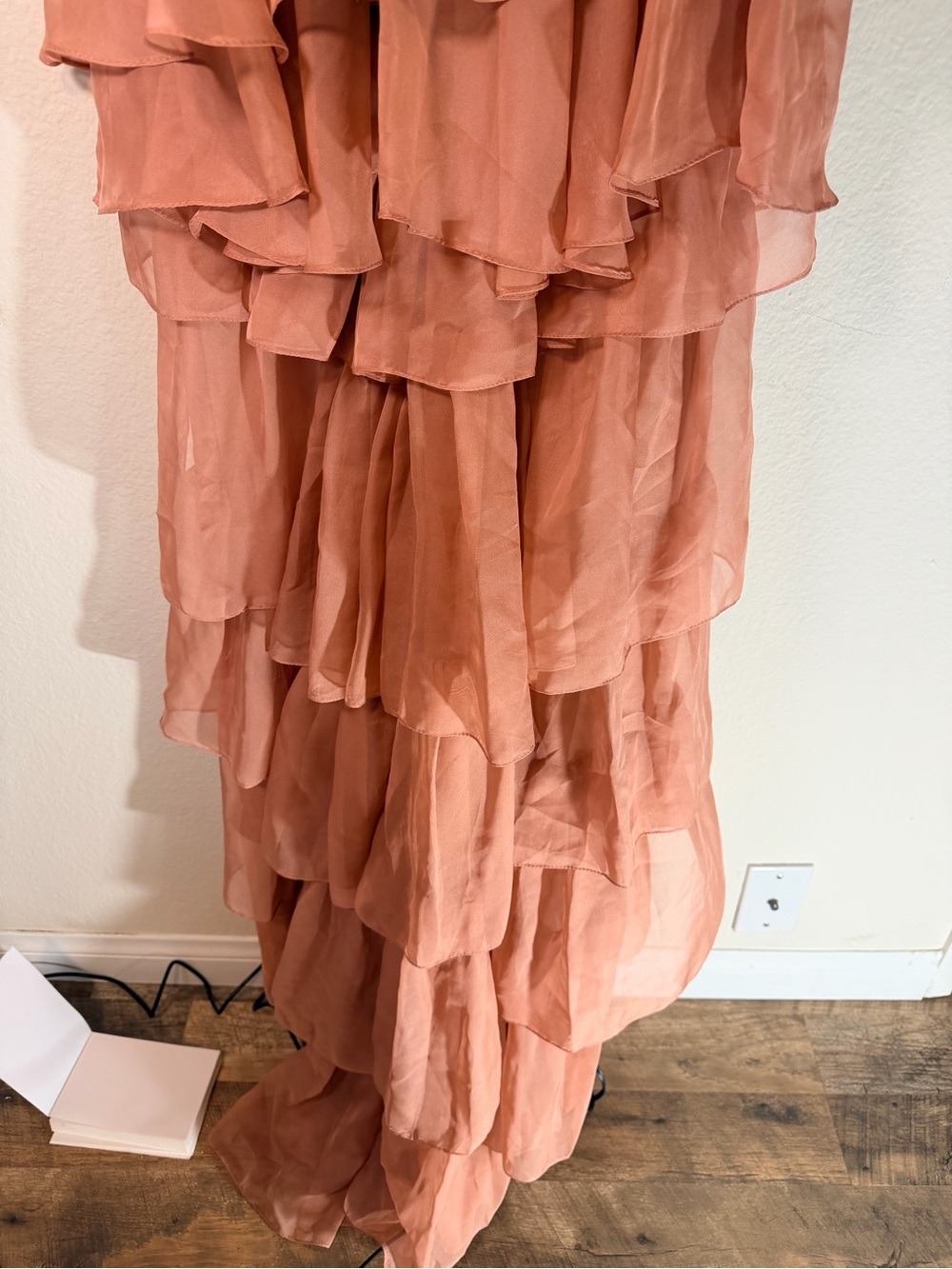 NWT Ieena Mac Duggal 55320 Rosewood Hi Low Tiered Chiffon Gown Sz 4 - Picture 4 of 11